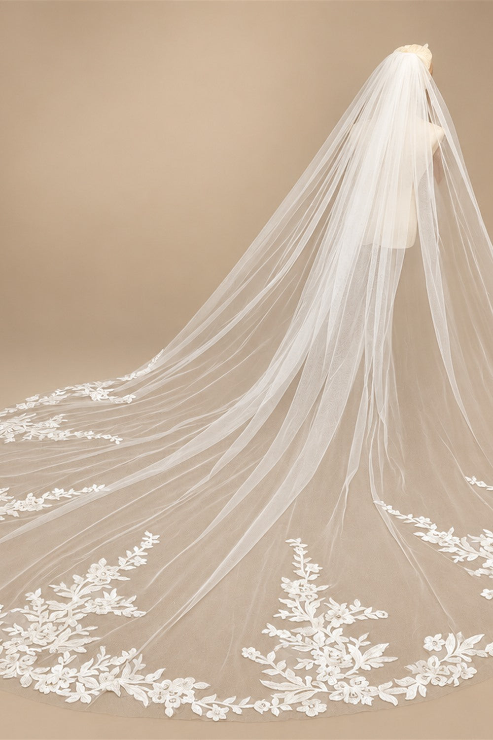 Real Photos Long Lace Appliques Wedding Veil White Ivory Cathedral 1 Layer Bridal Veil 3Meters Bride Veil