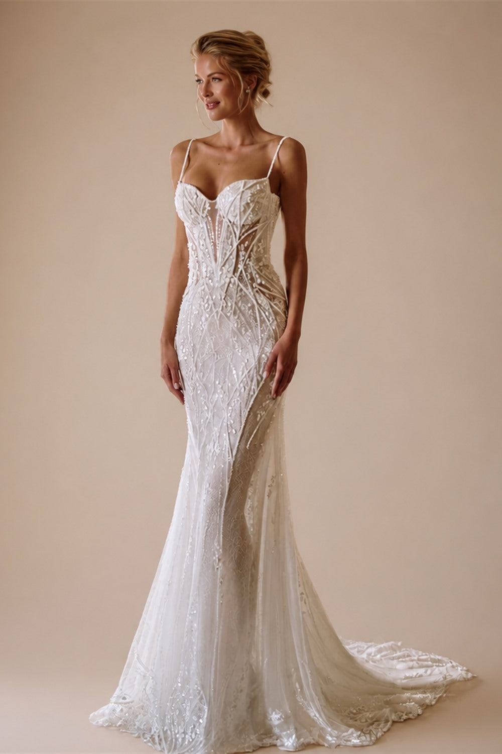 Luxury Sparkling Beaded Lace Wedding Dress With Cape Elegant Mermaid Long Bridal Gown Customized Illusion Dresses For Bride