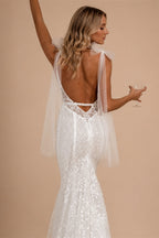 Customized Sexy Backless V Neck Spaghetti Straps Lace Mermaid Wedding Dresses Beaded Court Train Trumpet Vintage Bridal Gown
