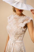 Vintage Champagne Lace Bohemian Wedding Dress A Line Cap Sleeve