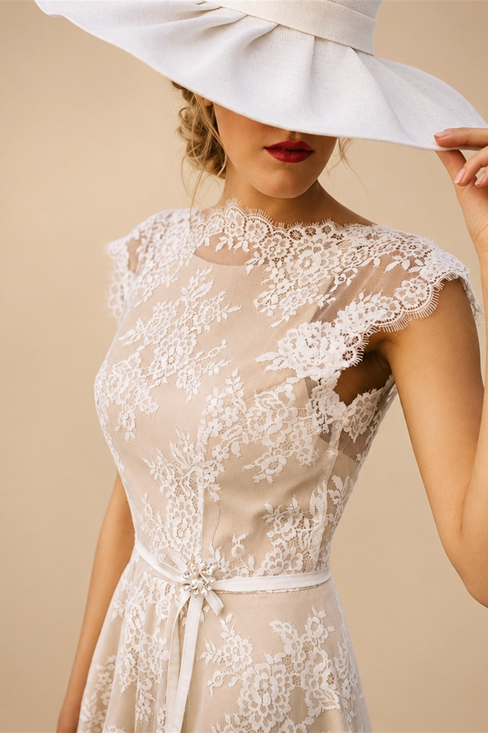 Vintage Champagne Lace Bohemian Wedding Dress A Line Cap Sleeve