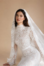 Semor Exquisite Lace High Neck Full Sleeve Wedding Dress Customized 2026 Trumpet Lace Applique Long Robe De Mariée Sweep Train