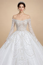 Luxury Beaded Long Sleeve Ball Gown Wedding Dress ZP184