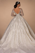 Customized Long Sleeve Shiny Ball Gown Wedding Dresses Sequined Princess Bride Gown Vestido de novia boda amanda novias oficial