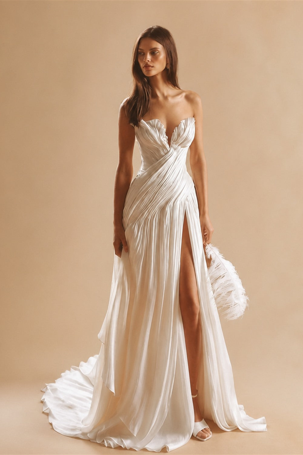 Strapless Ruched Wedding Dresses with High Leg Slit ZP023