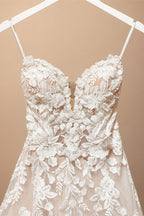 Womens Spaghetti Straps Boho Wedding Dress Lace Bodice Tulle Open Back Gown