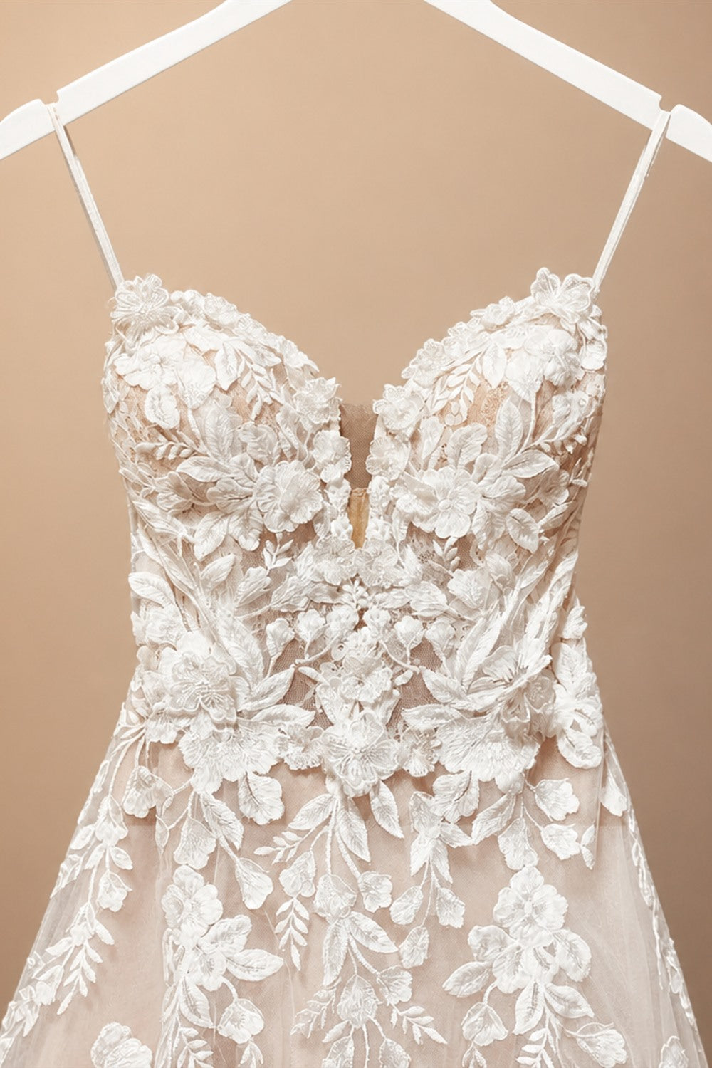 Womens Spaghetti Straps Boho Wedding Dress Lace Bodice Tulle Open Back Gown