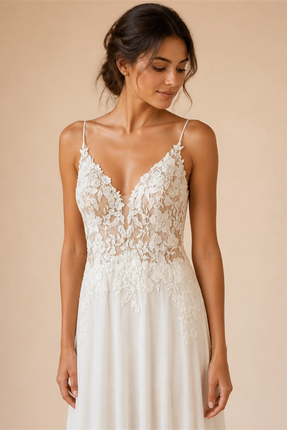 Customized Beach Wedding Dress With Vintage Lace Boho Spaghetti Straps