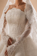 Luxury White Lace Long Sleeve Fitted Train Wedding Dress with Veil ZP155