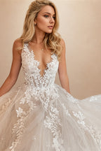 Custom A Line Backless Wedding Dress Featuring Beaded Lace Tulle