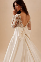 Elegant A-Line Sexy Wedding Dresses Long Sleeve Backless Bridal Dress Lace Bow Luxury Bride Gowns Vestido De Novia Customized