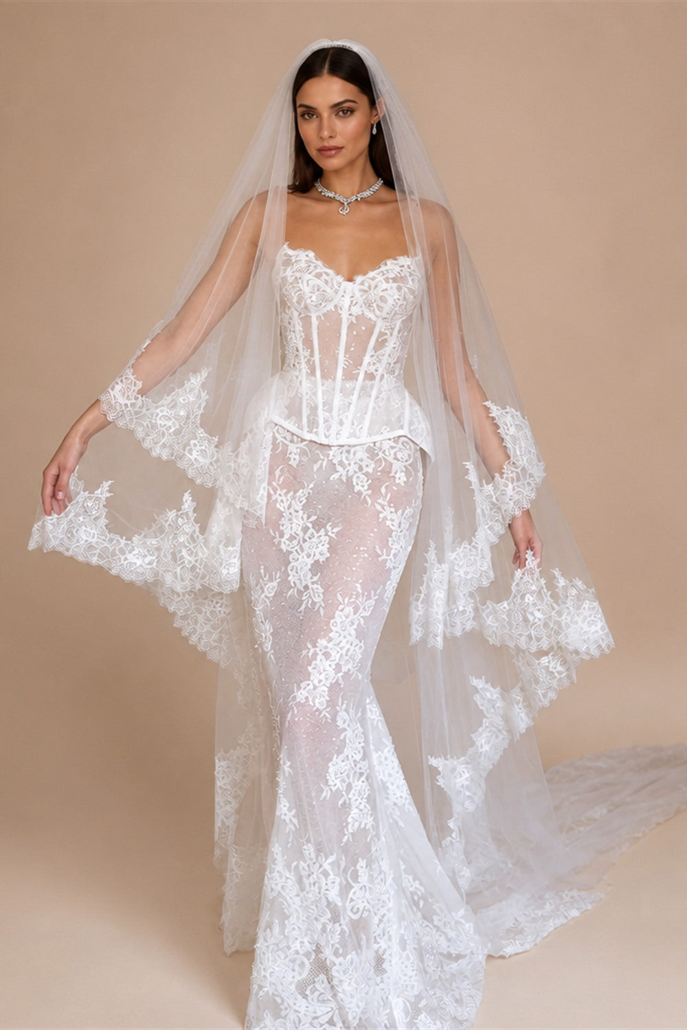 New Sequined Lace Corset Wedding Dress Illusion Vneck Mermaid Bridal Gown Customized Charming Floor-length Dresses For Bride