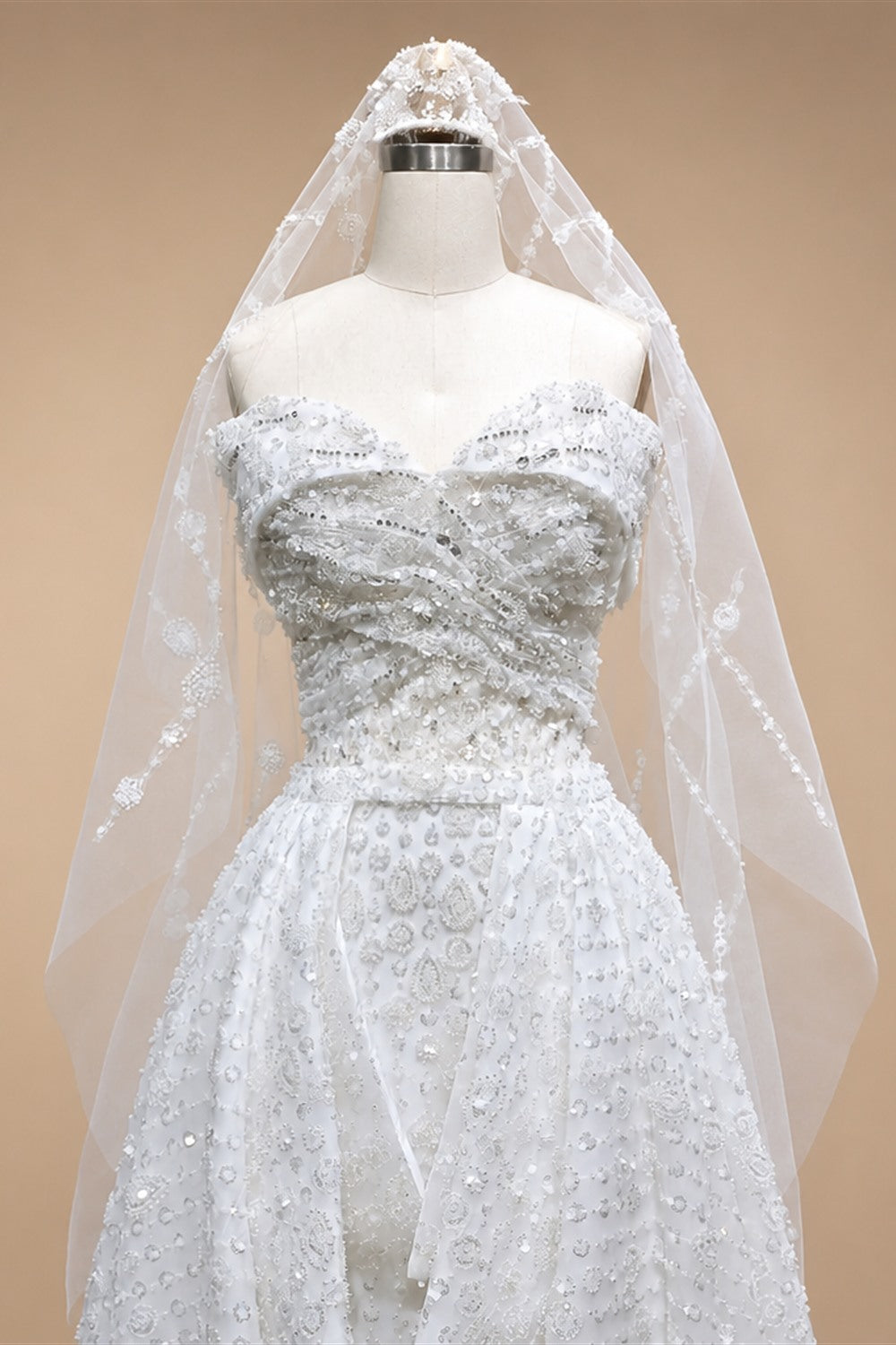 Luxury White Off-the-Shoulder Train Wedding Dress with Veil ZP153