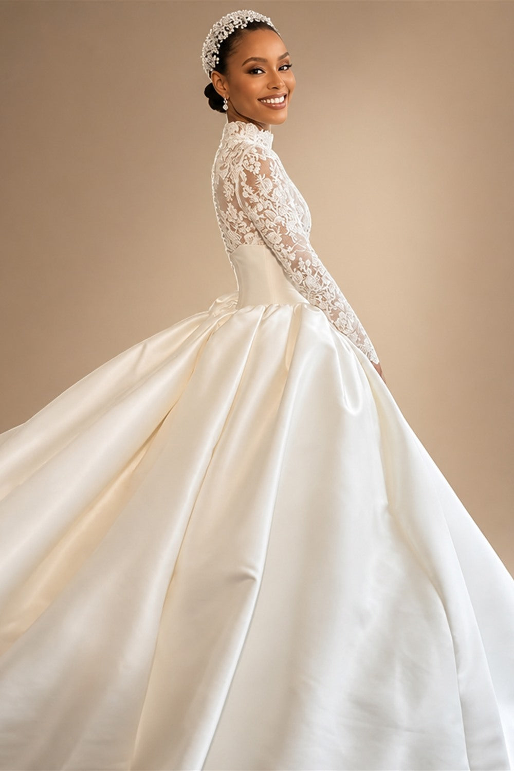 Mocaca Customized Elegant Wedding Dress High-neck Ball Gown Princess Bride Gown Luxury A-line Long Bridal Vestidos De Novia