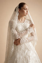 Luxury Custom A Line Wedding Dress Long Sleeve Lace Applique Chapel Train