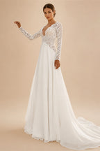 New Bride Dresses Customized Sexy ong Sleeves Bohemian Lace Bridal Gowns Backless Summer Chiffon Mariage Boho Wedding Dress