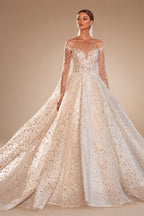 Vestidos De Novia Shining Long Sleeve Ball Gown Wedding Dress Beading Tulle Luxury Hochzeitskleid Button Back Gorgeous Trouwjurk