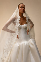 Classic White Satin Strapless Ball Gown Wedding Dress with Veil ZP114