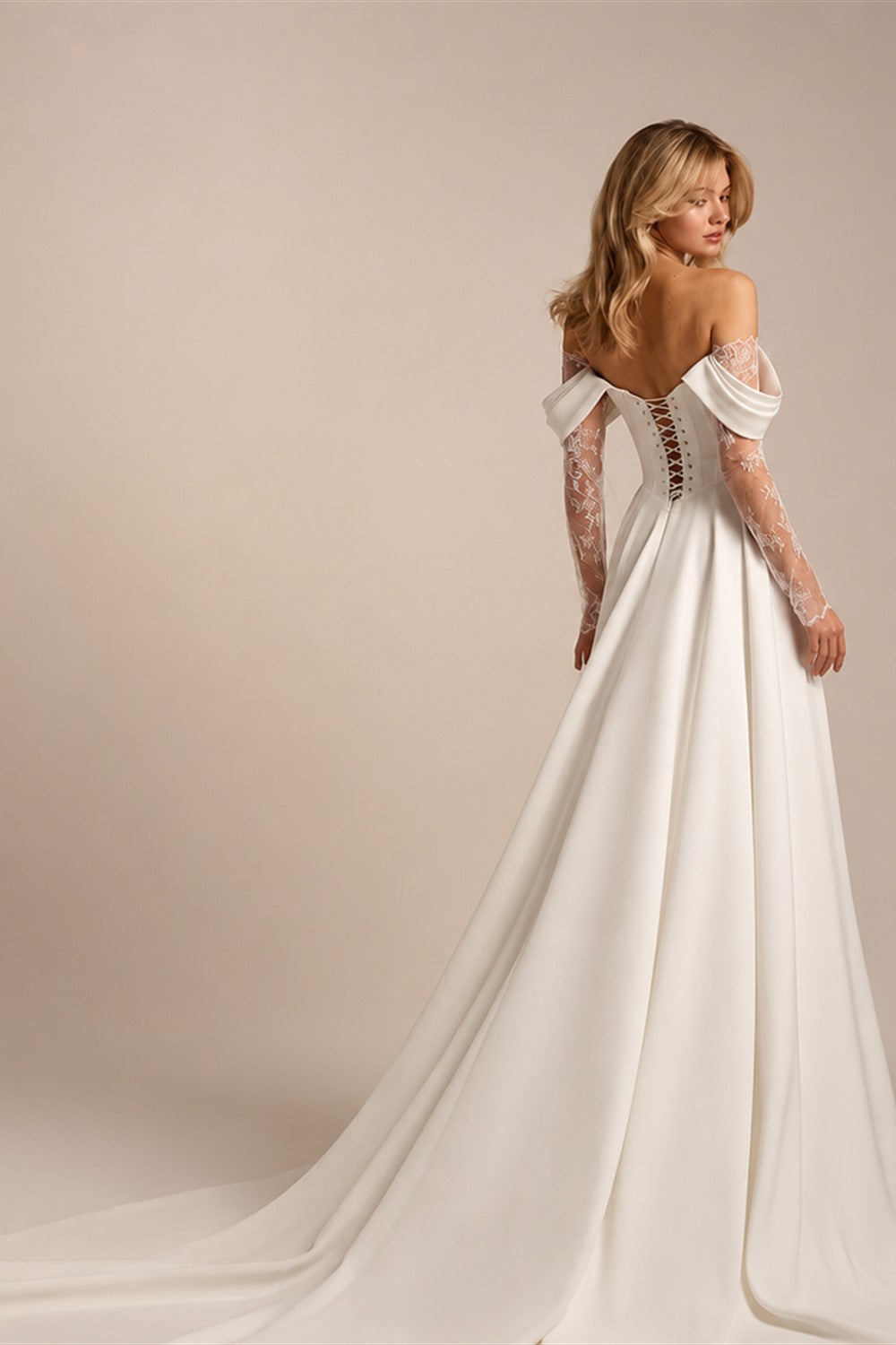 Customized Strapless Corset Designs 3/4 Lace Sleeve Wedding Dress A-Line Front Split Lace Up Bridal Gowns Vestidos De Novia