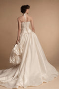 Luxury Ivory Strapless Lace 3D Floral Wedding Dress with Overskirt ZP148