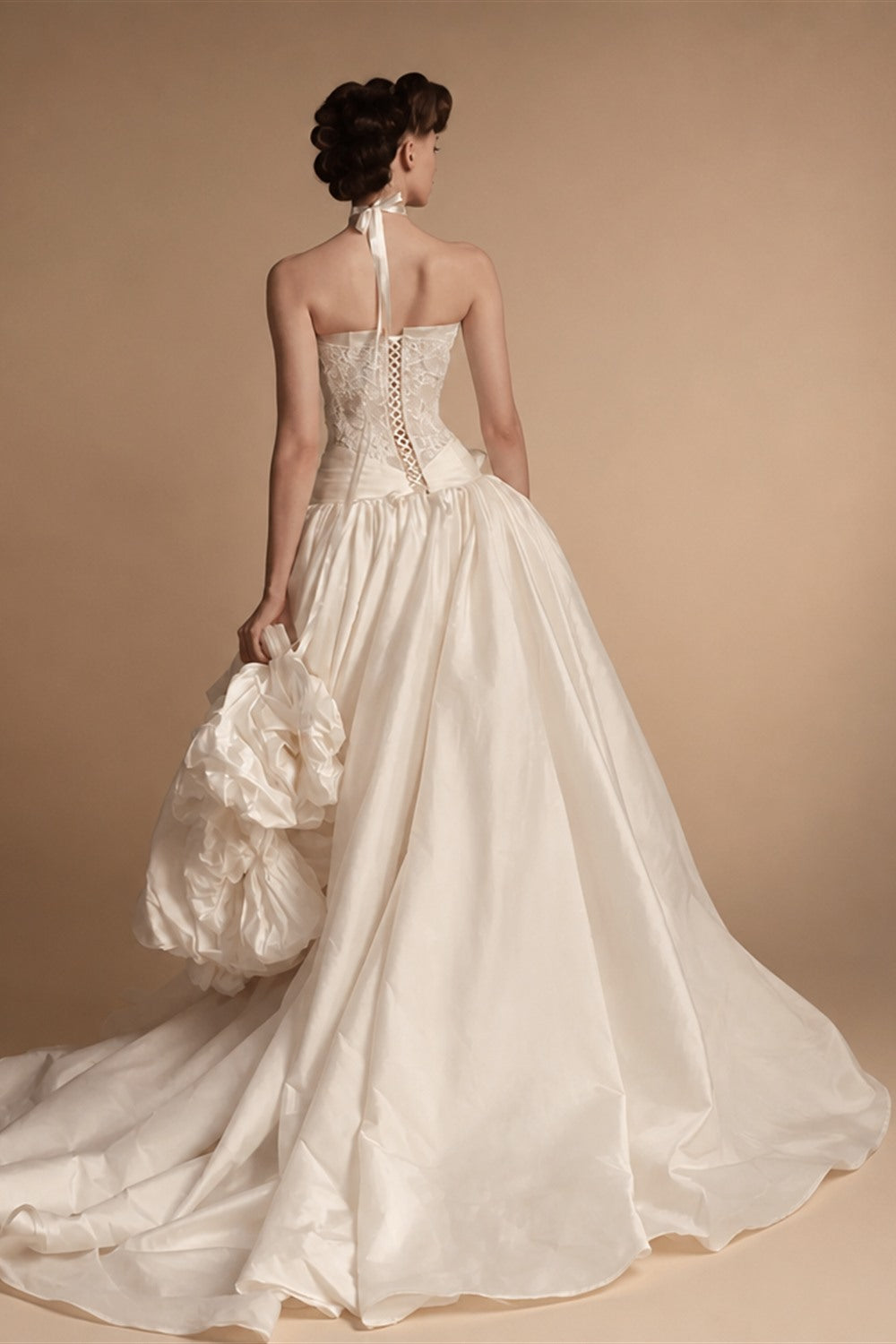 Luxury Ivory Strapless Lace 3D Floral Wedding Dress with Overskirt ZP148