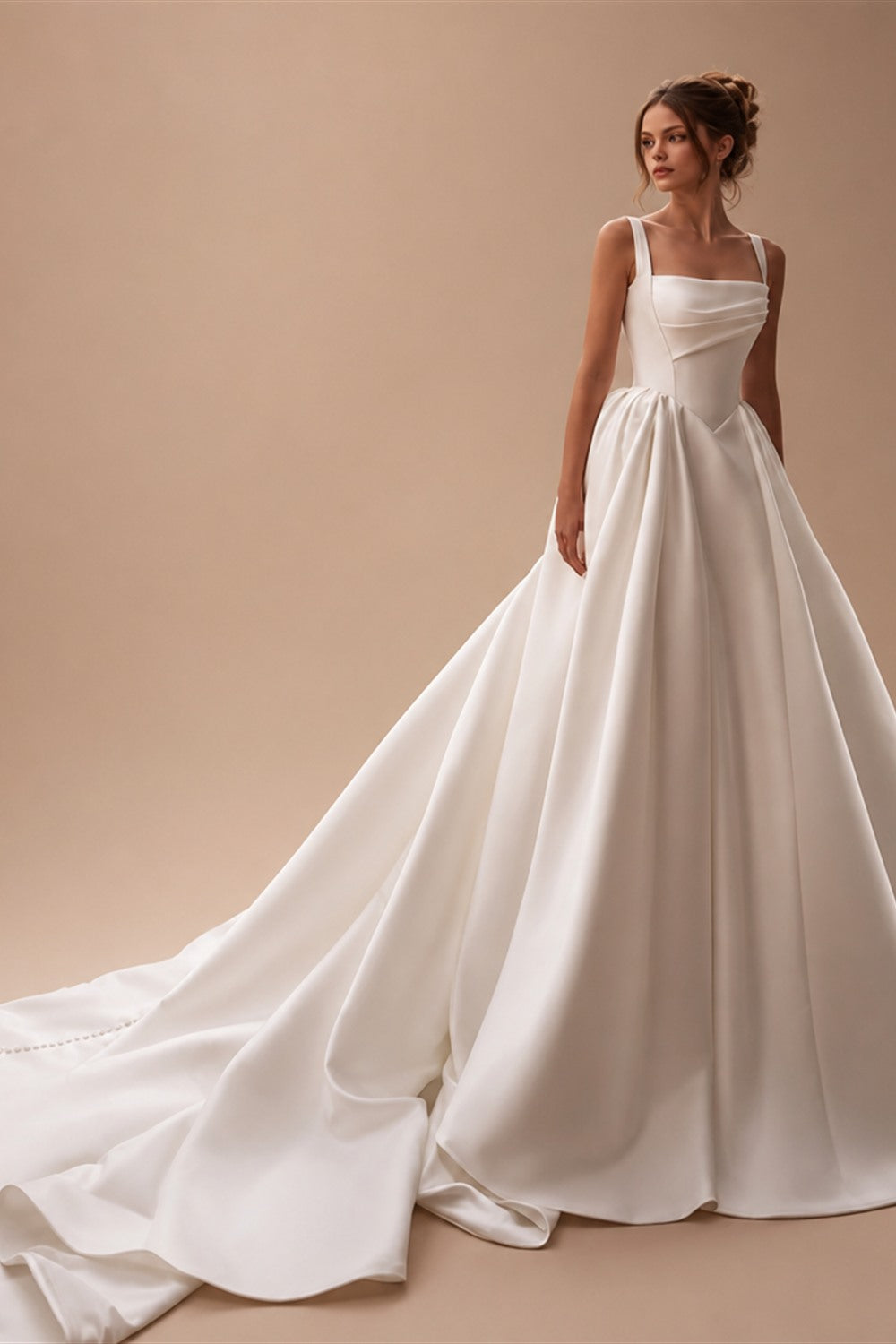 Smileven Spaghetti Strap Satin Wedding Dress A Line Bride Gown Boat Neck Princess Vestido De Novia Wedding Gowns Customized