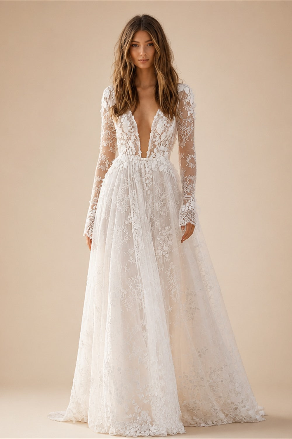 Sexy Deep V Neck Elegant 2027 Wedding Dresses Boho Backless 3D Flora Lace Appliques Beach Bridal Gown Custom Vestido De Novia