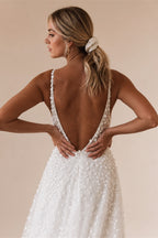 Customized Sexy Backless V Neck Spaghetti Straps Lace Wedding Dresses Luxury Flowers Court Train A Line Vintage Bridal Gown