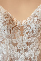 Custom Made Champagne Lace Mermaid Wedding Dress With Spaghetti Straps