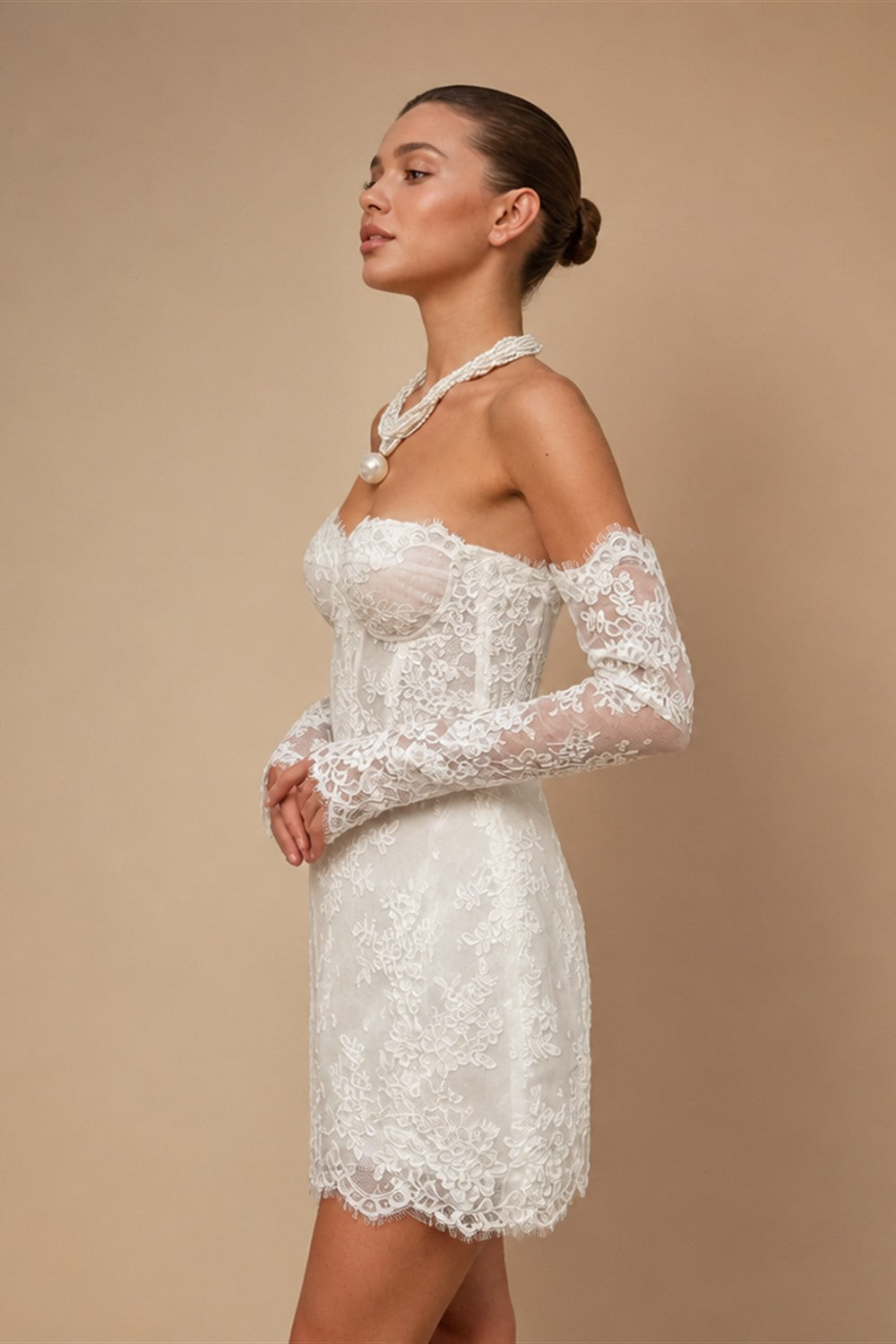 Glamorous A Line Wedding Dress Lace Strapless Removeable Sleeves Celebrate Bridal Gown Short Vestidos De Novia Customized