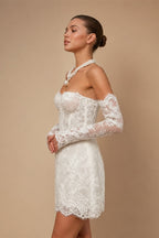 Glamorous A Line Wedding Dress Lace Strapless Removeable Sleeves Celebrate Bridal Gown Short Vestidos De Novia Customized