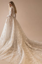 Luxury White High Neck Sequin Long Sleeve Lace A-Line Wedding Dress ZP094