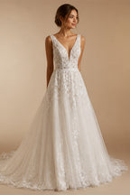 HERBURN Charming A-line Wedding Dresses for Women Bride Lace Appliques Illusion Puff Sleeves Backless Robe De Mariee Customized