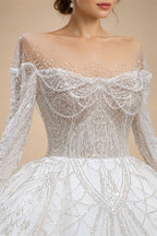 Luxury Beaded Long Sleeve Ball Gown Wedding Dress ZP184