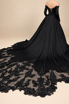 Black Luxury Gothic Wedding Dress Heavy Beading Lace Ball Gown ZP198