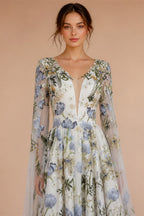 Luxury White Embroidery Long Sleeve Boho Train Wedding Dress ZP158
