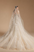 Romantic Champagne Strapless Floral Lace Tulle A-Line Wedding Dress with Veil ZP084