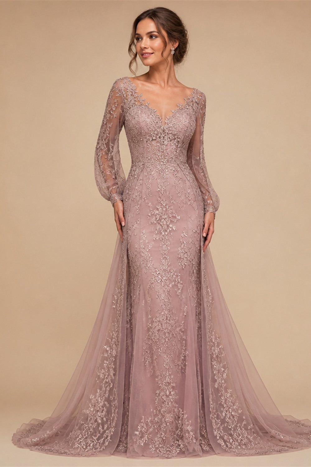 Custom Made Mermaid Wedding Dress With Detachable Lace Full Sleeves