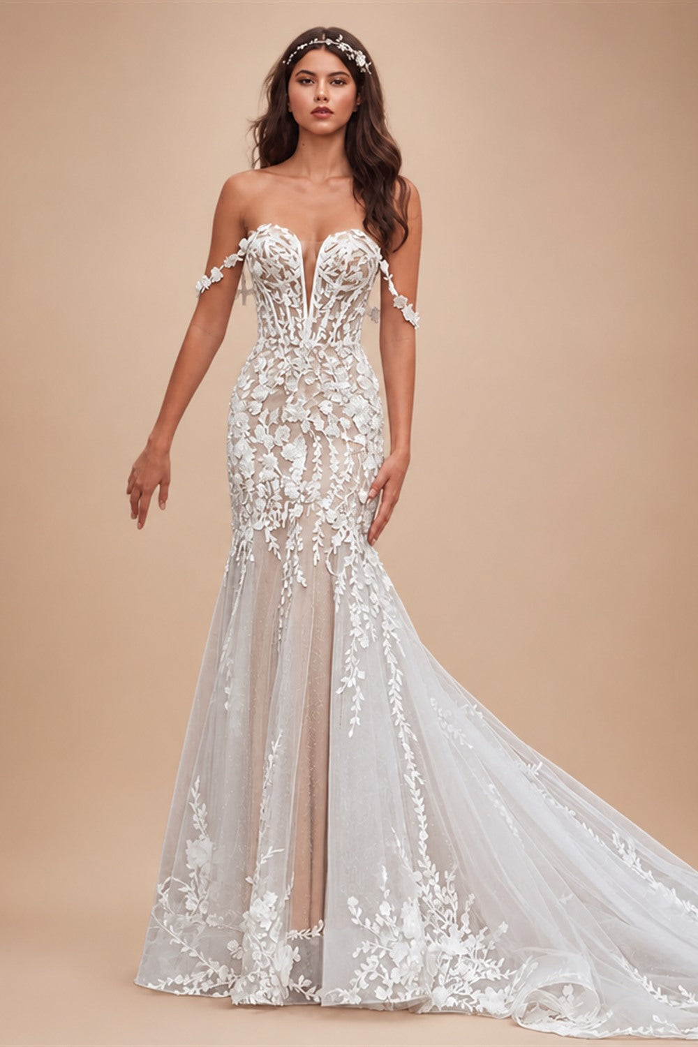 CHANDELA Elegant Off Shoulder Wedding Dress Sweetheart Mermaid Tulle Lace Appliques Sweep Train Vestidos De Novia Customised