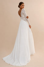 New Bride Dresses Customized Sexy ong Sleeves Bohemian Lace Bridal Gowns Backless Summer Chiffon Mariage Boho Wedding Dress