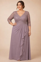 Plus Size Chiffon Wedding Dress With Long Sleeve V Neck And Open Back