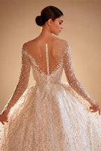 Vestidos De Novia Shining Long Sleeve Ball Gown Wedding Dress Beading Tulle Luxury Hochzeitskleid Button Back Gorgeous Trouwjurk