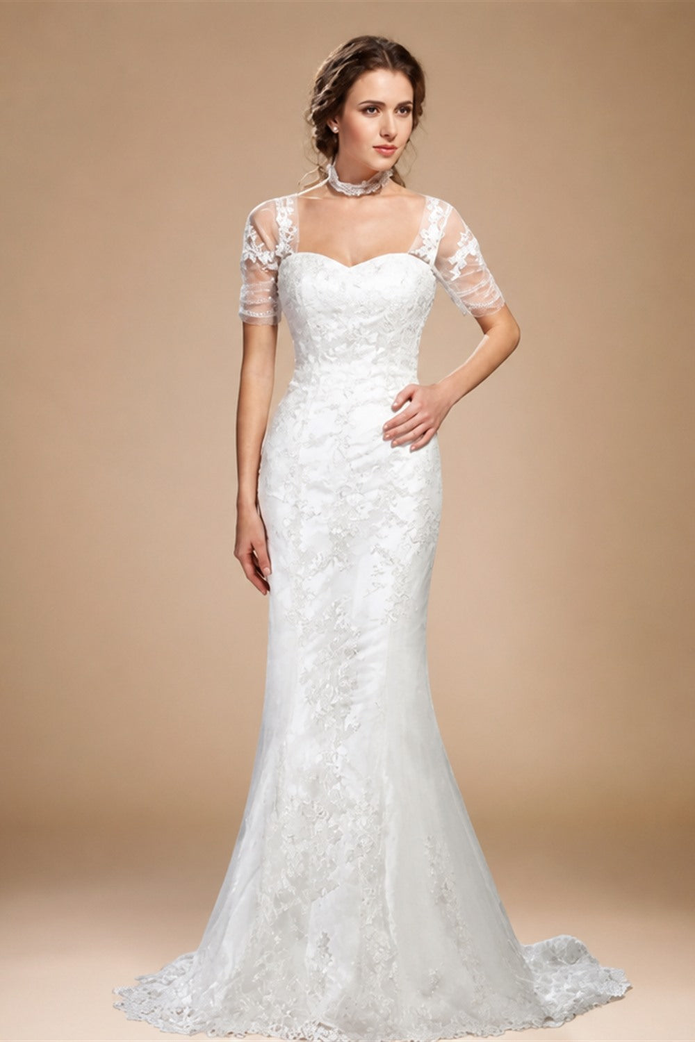Customized Strapless Corset Designs 3/4 Lace Sleeve Wedding Dress A-Line Front Split Lace Up Bridal Gowns Vestidos De Novia
