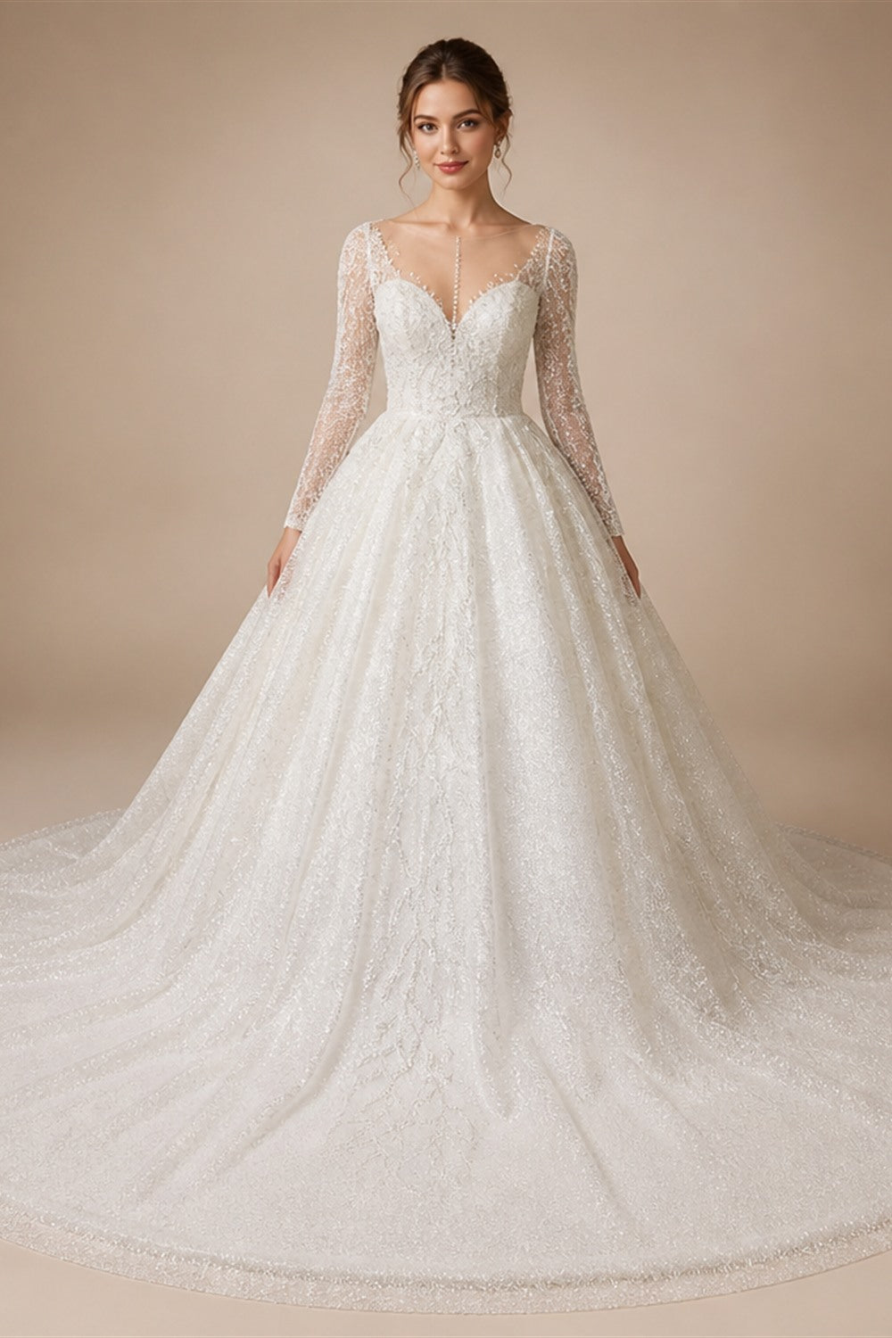 Ashley Carol Luxury Wedding Dresses For Women Real Photos Long Sleeve Princess Sparkling Beaded Bridal Dress Vestidos De Novia