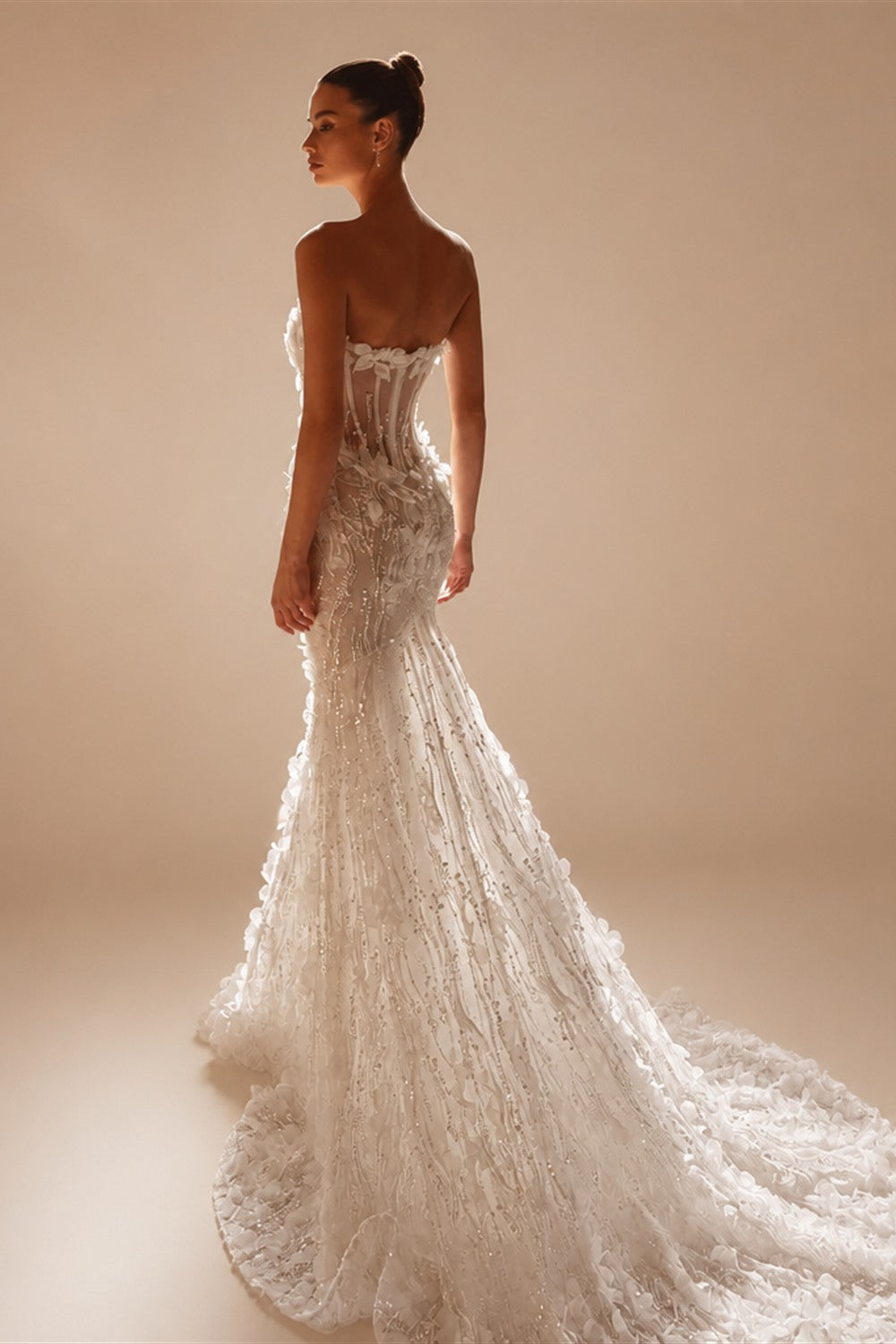 Charming 3D Flower Mermaid Wedding Dress Luxury Sequined Beads Bridal Gown 2026 Customized Strapless Backless Dresses For Bride