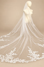 Real Photos Long Lace Appliques Wedding Veil White Ivory Cathedral 1 Layer Bridal Veil 3Meters Bride Veil