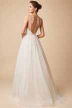 Sexy Spaghetti Straps Tulle Wedding Dress Vestido De Novia Sleeveless V-neck Backless Bride Dresses Robe De Mariage