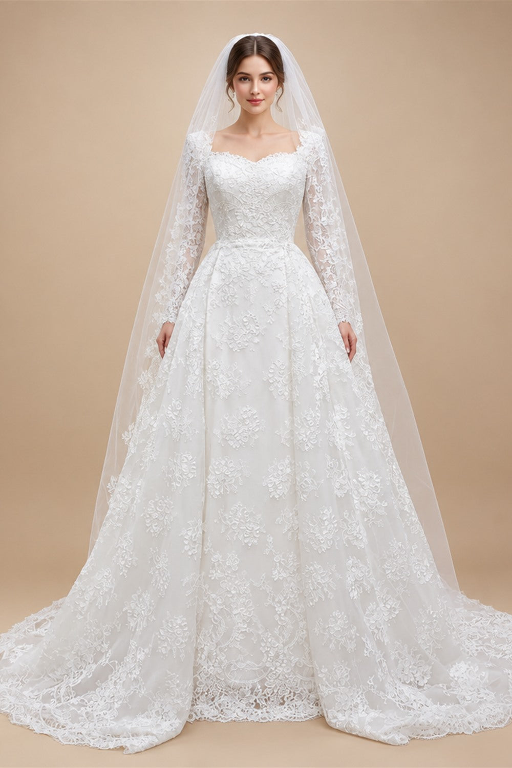 Luxury Lace Sweetheart Long Sleeve Wedding Dress ZP183
