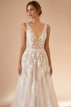 Custom A Line Backless Wedding Dress Featuring Beaded Lace Tulle