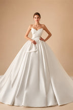Classic Satin Strapless Sleeveless Bow Pleat A-Line Wedding Dresses Sweetheart Ball Gown Customized